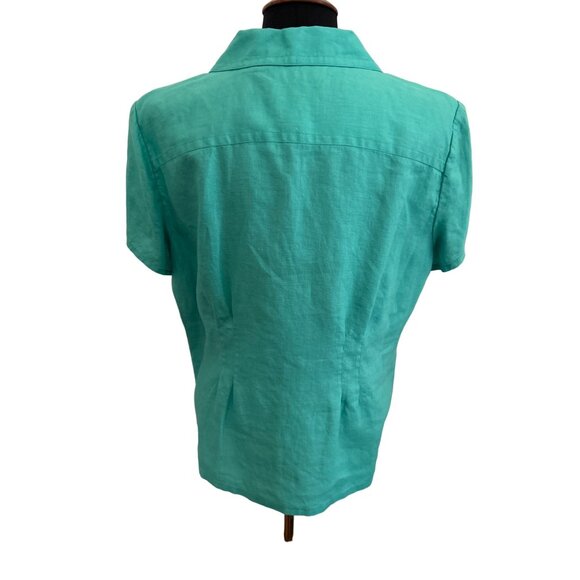 Liz Claiborne Womens 100% Linen Button-Up Short Sleeve Blouse Size 16 - Picture 3 of 8
